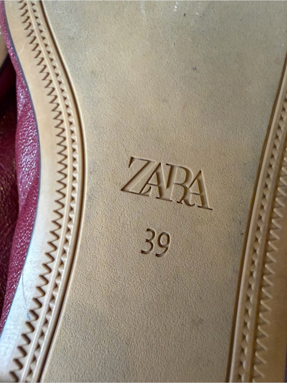 Zara Wine Red Leather Ballet Flats with Elastic Crossover Strap - Picture 10 of 11